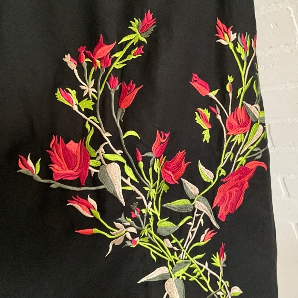 Y2K Embroidered Linen Blend Midi Skirt Romantic Statement Lined Floral Roses 16 - Picture 5 of 11
